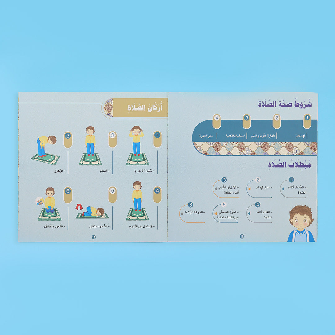 صفحات من الكتاب تشرح خطوات الصلاة للأطفال